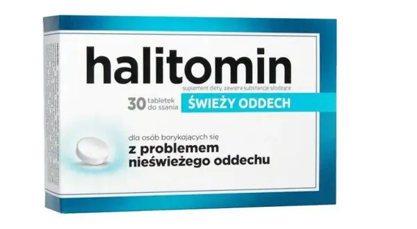 Halitomin - lek na nieświeży oddech. Opakowanie 30 tabletek do ssania dla osób z problemem nieświeżego oddechu. Zapewnia świeży oddech.