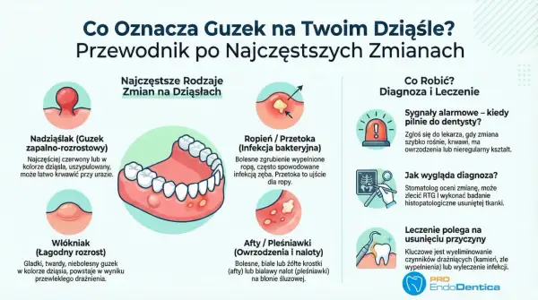 Guzek na dziąśle może być nadziąślakiem, włókniakiem lub ropniem. Wczesna diagnoza i leczenie są kluczowe.